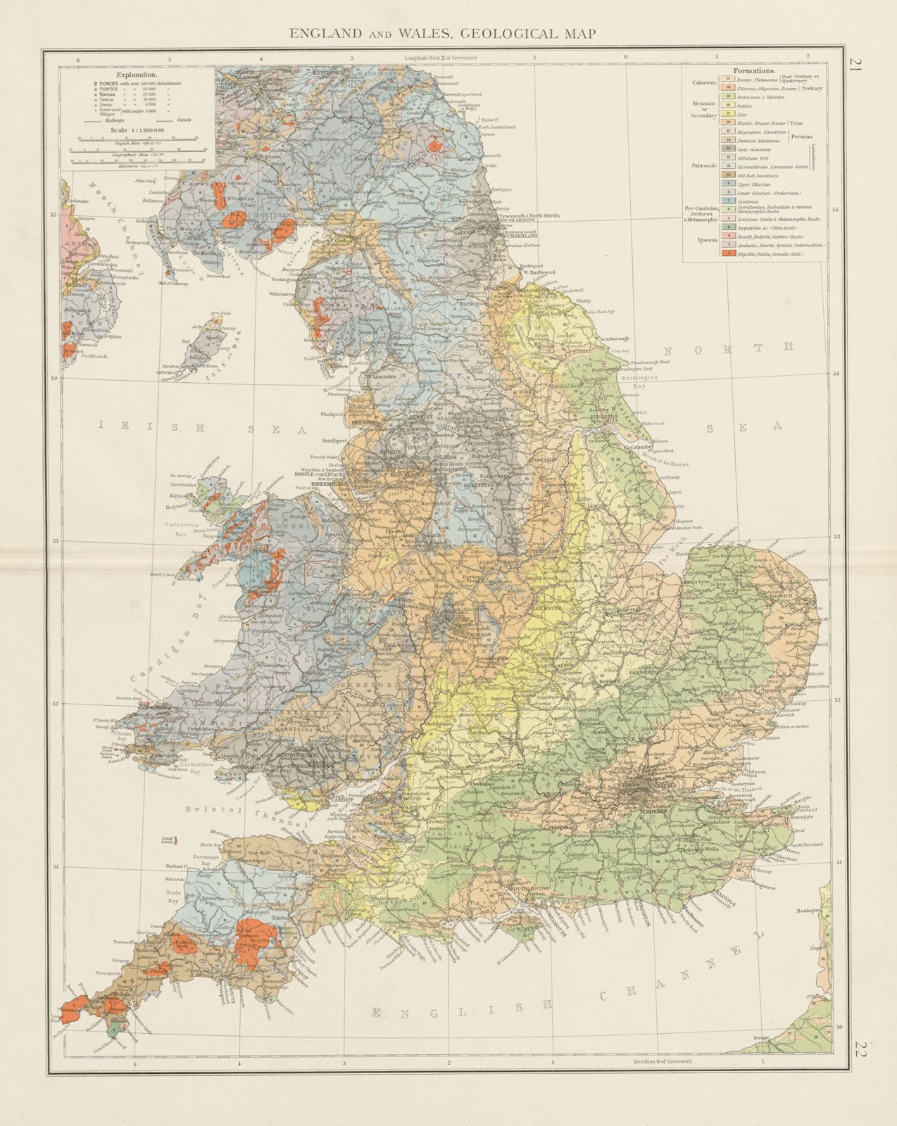 England and Wales, geological map. THE TIMES 1900 old antique plan chart